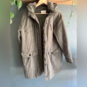 Universal Thread Green Quilted Coat with Fur Hood